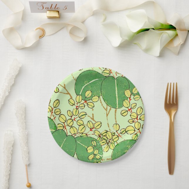 Japanische Leaf Floral Botanisches Kunstmuster Pappteller (Hochzeit)