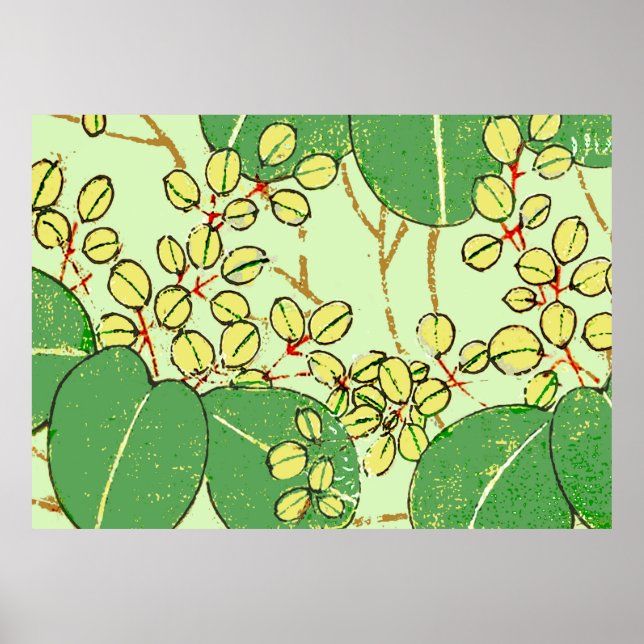 Japanische Leaf Floral Botanisches Kunstmuster Poster (Vorne)