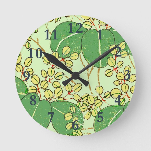 Japanische Leaf Floral Botanisches Kunstmuster Runde Wanduhr (Vorderseite)