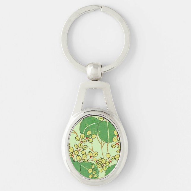 Japanische Leaf Floral Botanisches Kunstmuster Schlüsselanhänger (Vorderseite)