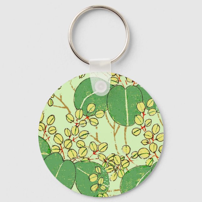 Japanische Leaf Floral Botanisches Kunstmuster Schlüsselanhänger (Vorderseite)