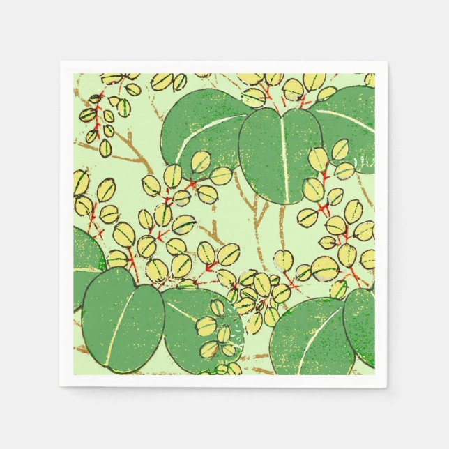 Japanische Leaf Floral Botanisches Kunstmuster Serviette (Vorderseite)