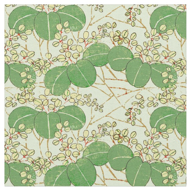 Japanische Leaf Floral Botanisches Kunstmuster Stoff (Nahaufnahme)