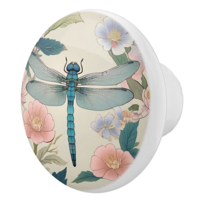 Japanische Libelle Art Pastell Green & Pink Keramikknauf (Rechts)