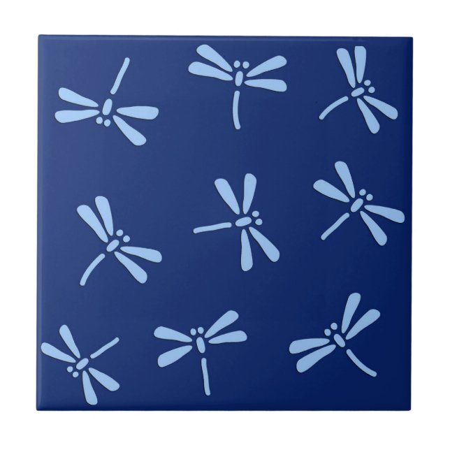 Japanische Libellenmuster, Kobalt und Sky Blue Fliese (Vorderseite)