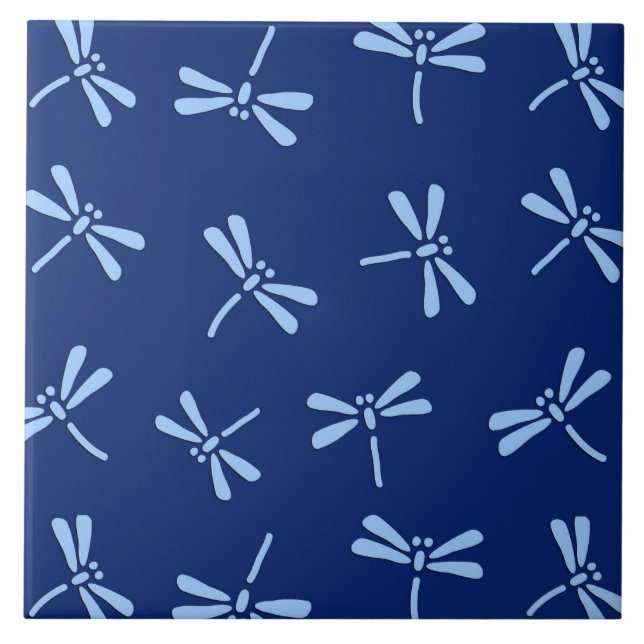 Japanische Libellenmuster, Kobalt und Sky Blue Fliese (Vorderseite)