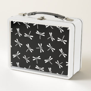 Japanische Libellenmuster, Schwarz und Weiß Metall Lunch Box
