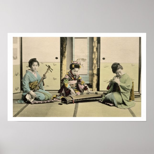 Japanische Mädchen spielen Flöte, Koto und Samis Poster (Vorne)