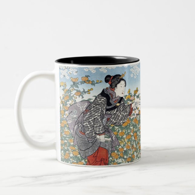Japanische Mädchen von Ide Tama River Zweifarbige Tasse (Links)