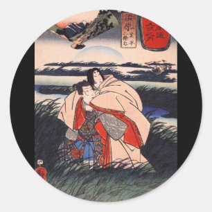 Japanische Malerei c. 1800er Runder Aufkleber