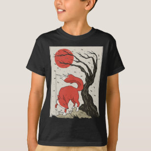 japanische Malerei von Fuchs, Baum und Sonne T-Shirt