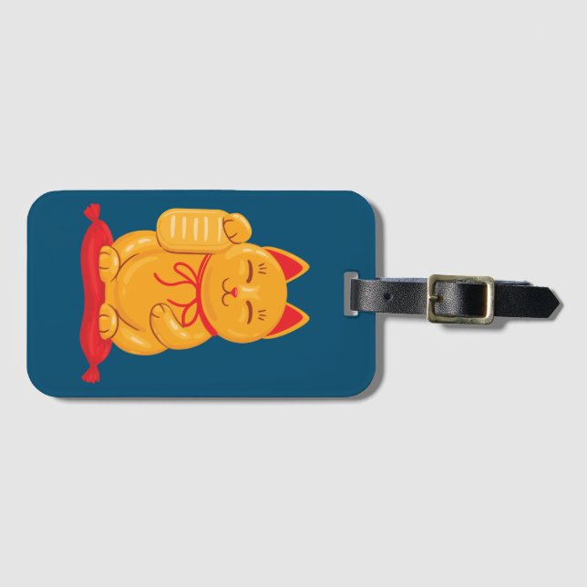 Japanische Maneki Neko Gold Cat, Symbol des Wohlst Gepäckanhänger (Vorderseite (Horizontal))