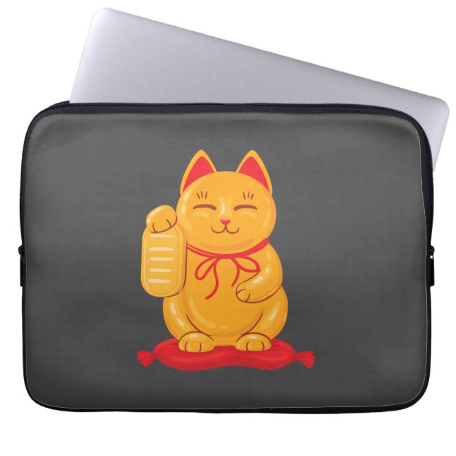 Japanische Maneki Neko Gold Cat, Symbol des Wohlst Laptopschutzhülle (Vorderseite)