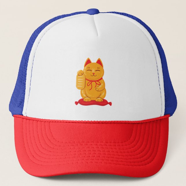 Japanische Maneki Neko Gold Cat, Symbol des Wohlst Truckerkappe (Vorderseite)