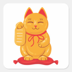 Japanische Maneki Neko Gold Katze, Symbol des Reic Quadratischer Aufkleber