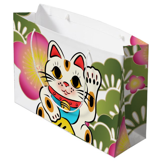 Japanische maneki Neko Kirschblüte Geschenk-Tasche Große Geschenktüte (Rückseite Schrägansicht)