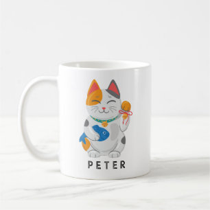 Japanische Maneki Neko Weiße Katze, Glückssymbol Kaffeetasse