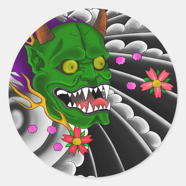 Japanische Maskengestaltung Tätowierdesign Runder Aufkleber (Vorderseite)