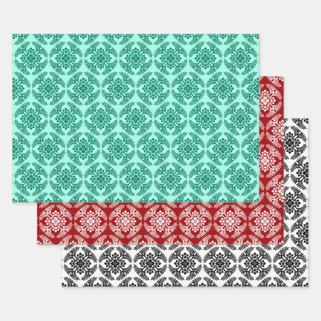 Japanische Medallion Muster, Aqua. Rot, blau, weiß Geschenkpapier Set (Set)