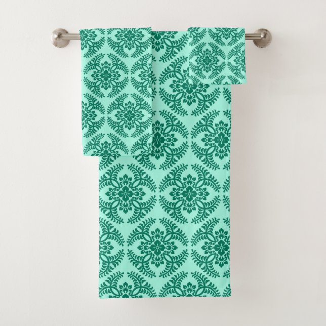 Japanische Medallion Muster, Aqua und Türkis Badhandtuch Set (Insitu)