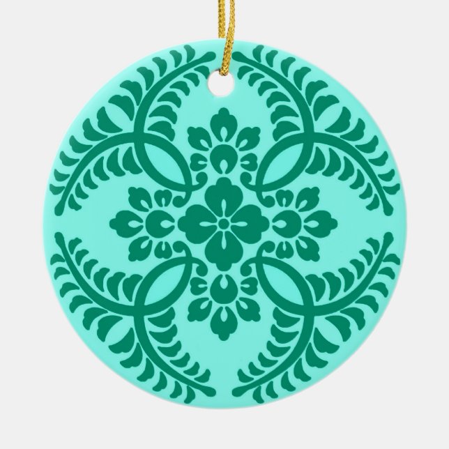 Japanische Medallion Muster, Aqua und Türkis Keramik Ornament (Vorne)