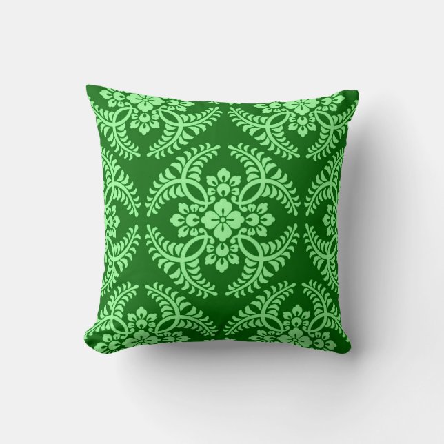Japanische Medallion Muster, Dunkler Jade Green Kissen (Vorderseite)
