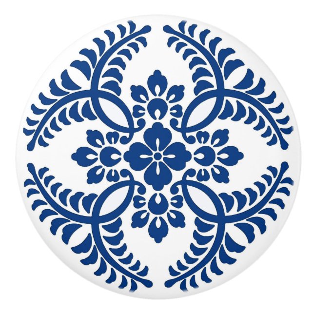Japanische Medallion Muster, Kobalt Blau und Weiß Keramikknauf (Vorderseite)
