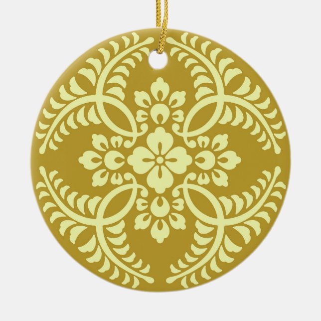Japanische Medallion Muster, Mustard Yellow Keramik Ornament (Vorne)