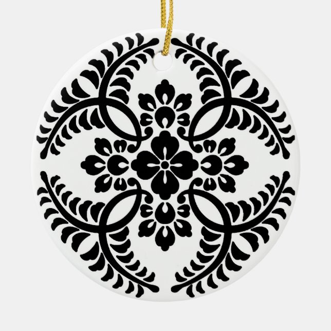 Japanische Medallion Muster, Schwarz und Weiß Keramik Ornament (Vorne)