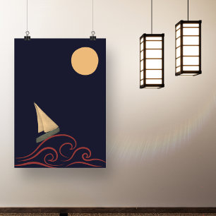 Japanische Mid Century Moon Wave Moderne Minimalis Poster