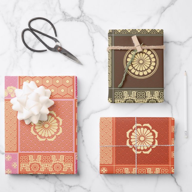 Japanische Mix-Patchwork Geschenkpapier Set (Vorderseite)