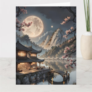 Japanische Mondlicht-Dorf-Fantasie-Postkarte | Kir Karte