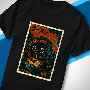 Japanische Musik Retro Kopfhörer Ramen Süße Katze T-Shirt
