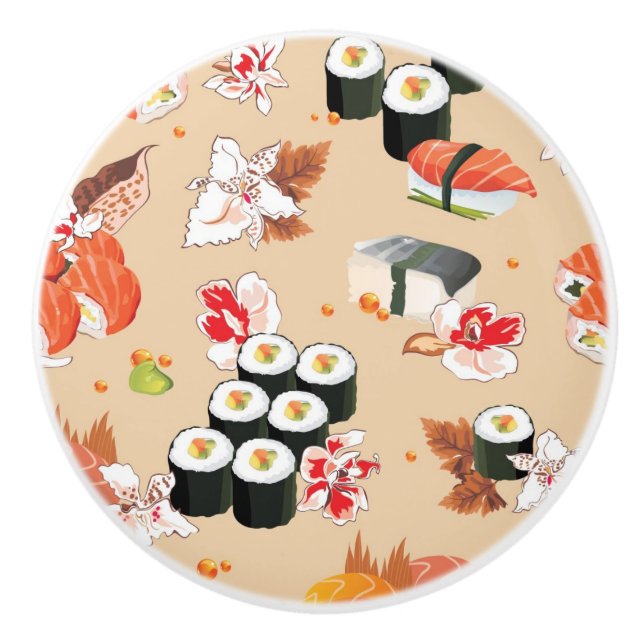 Japanische Nahrung: Sushi-Muster 3 Keramikknauf (Vorderseite)