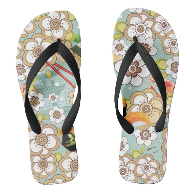 Japanische Nahrung: Sushi-Muster 4 Flip Flops (Fußbett)