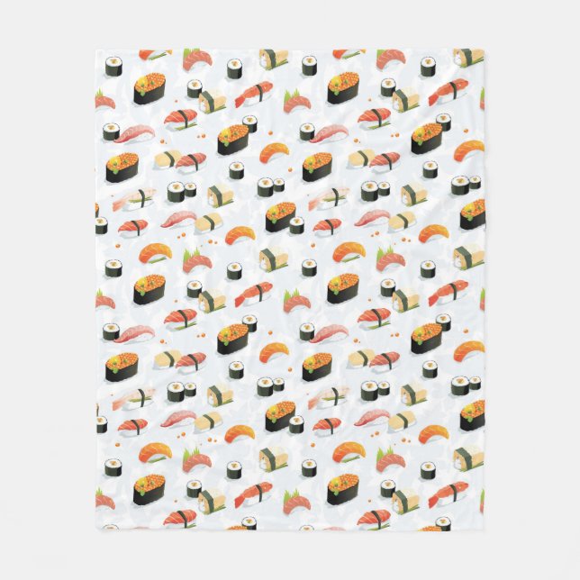Japanische Nahrung: Sushi-Muster Fleecedecke (Vorderseite)