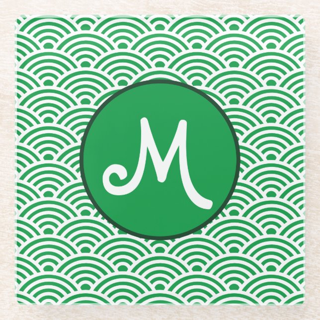 Japanische Nami Wave Muster und Monogram Glasuntersetzer (Vorderseite)