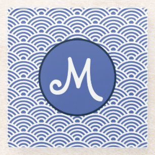 Japanische Nami Wave Muster und Monogram Glasuntersetzer
