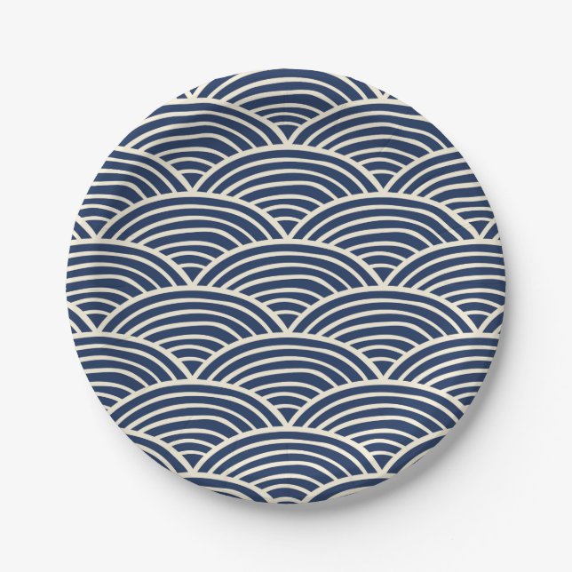 Japanische Navy Blue Ocean Waves Pappteller (Vorderseite)