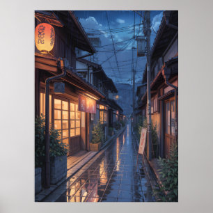 Japanische nebelige Regen-Straßenkunst Poster