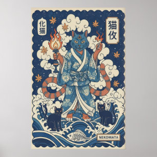 Japanische Nekomata-Katzen-Wandkunst - Mythisch Poster