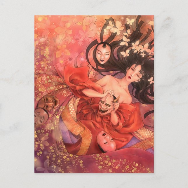 Japanische Noh Mask Fantasy Art Postcard Postkarte (Vorderseite)