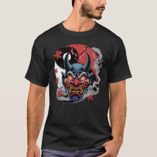 Japanische Oni Maske mit Yin-Yang und Ahorn-Blätte T-Shirt