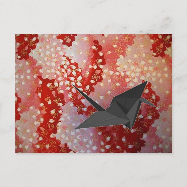 Japanische Origami-Kran Rosa Sakura Kirschblüte Postkarte (Vorderseite)