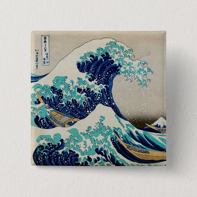 Japanische Ozeanwellen Ästhetische Strandwaves Äst Button (Vorderseite)