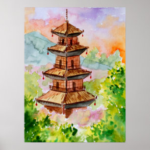 Japanische Pagode im Herbst Poster