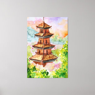 Japanische Pagode im Herbstwald Leinwanddruck