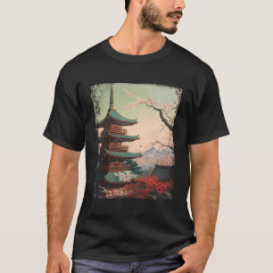 Japanische Pagoden und Kirschblüten aus Ukiyo-E T-Shirt