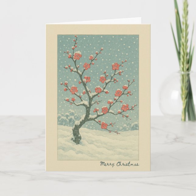 Japanische Pflaumenblüte - Weihnachtskarte Karte (Vorderseite)