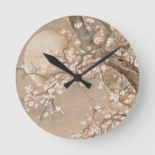 Japanische Pflaumenblüten im Mondschein von Sō Shi Runde Wanduhr